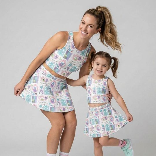 Sweet Monsters Inc Coquette Activewear Set, Mike Sulley Boo Bow Skort Outfit, Pixar Inspired RunDisney Mothers Day Summer Vacation Gear