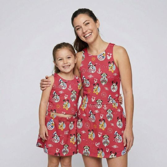 Discover Vibrant Red Nautical Mickey and Friends Activewear Set, DCL Pirate Night Porthole Outfit, Disney Cruise Line Sailing Summer RunDisney Skort