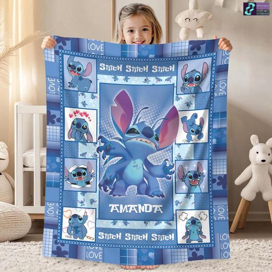Discover Personalized Stitch Blanket, Custom Name Lilo And Stitch Blanket, Disneyland Stitch Blanket, Stitch Throw Blanket For Bed Couch Sofa Decor