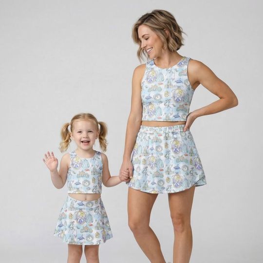 Discover Sweet Watercolor Cinde Blue Plaid Activewear Set, Glass Slipper Skort Outfit, runDisney Princess Marathon Mothers Day Birthday Gift Gea