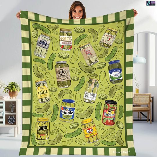 Discover Canned Pickles Fleece Blanket, Pickle Lover Blanket, Pickle Jar Throw Blanket For Bed Couch Sofa, Cute Pickle Lover Blanket, Birthday Gift