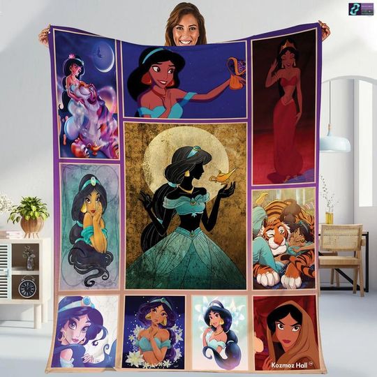 Aladdin Princess Jasmine Blanket, Aladdin Magic Blanket, Genie Princess Jasmine Blanket, Magic Kingdom Blanket For Bed Couch Sofa Gift