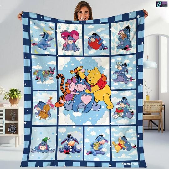 Discover Disneyland Winnie The Pooh Fleece Blanket, Pooh And Friends Family Blanket, Winnie The Pooh Blanket For Bed Couch Sofa, Funny Christmas Gift