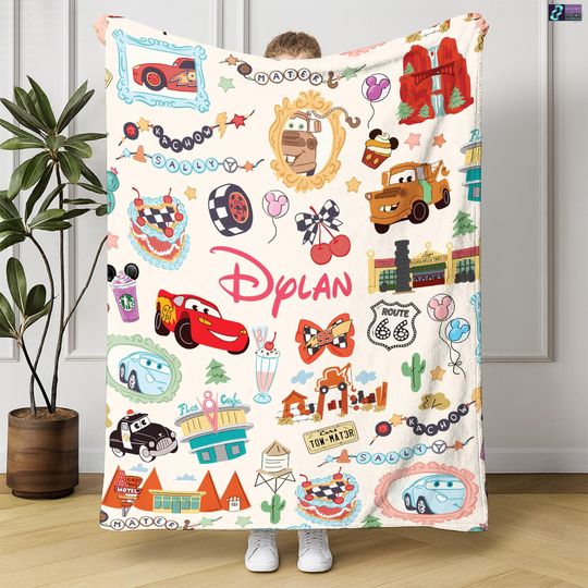Personalized Coquette Bow Disneyland Cars Blanket, Lightning McQueen Tow Mater Blanket, Disneyland Blanket, Custom Name Cars Movie Blanket