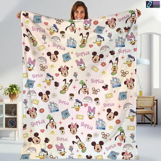 Discover Personalized Disneyland Blanket, Disneyland Mickey And Friends Blanket, Custom Name Disneyworld Blanket, Magic Kingdom Birthday Gift Blanket