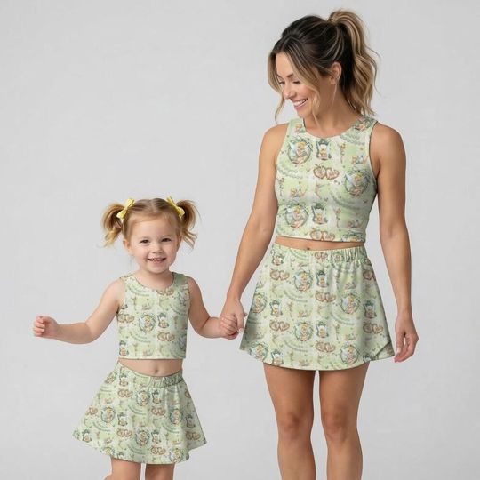 Sweet Tinkerbell Green Gingham Activewear Set, Coquette Fairy Bow Skort Outfit, runDisney Marathon Flower Garden Festival Mothers Day Gear