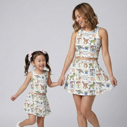 Playful Toy Story Friends Coquette Activewear Set, Woody Buzz Jessie Pink Bow Skort Outfit, Disney Pixar Summer Vacation Mothers Day Gift