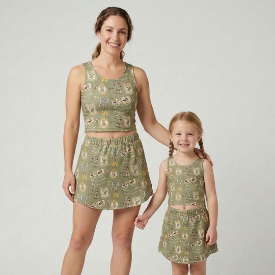 Discover Adventurous Mickey Safari Coquette Activewear Set, Green Plaid Bow Skort Outfit, Animal Kingdom RunDisney Mothers Day Summer Vacation Gear