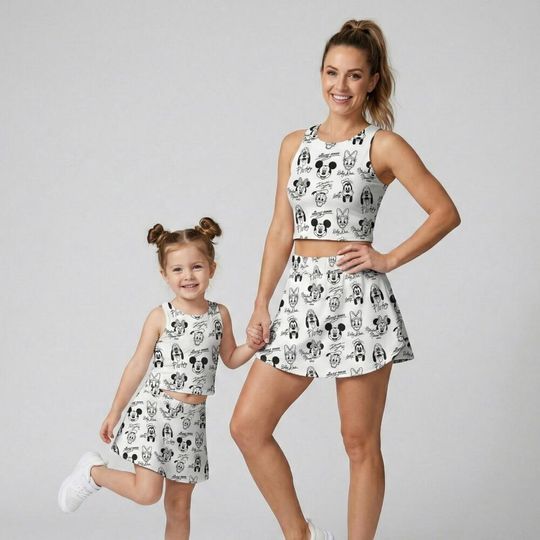 Discover Minimalist Mickey and Friends Line Art Activewear Set, Disney Sketch Style Skort Outfit, RunDisney Summer Vacation Mothers Day Birthday Gift