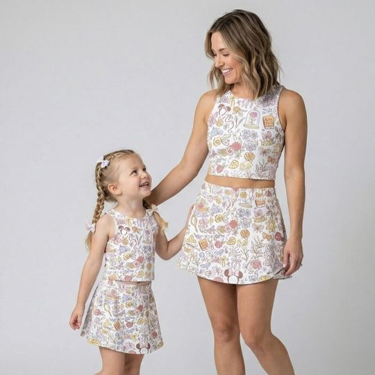 Discover Whimsical Floral Garden Activewear Mommy and Me, Delicate Disney Flower Pattern, Epcot Flower and Garden 2026, Matching Tennis Skirt Set