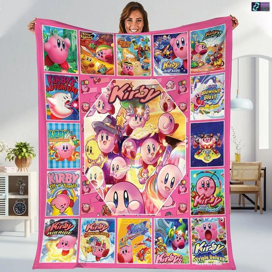 Kirby Fleece Blanket, Custom Kirby Throw Blanket For Bed Couch Sofa, Kirby Birthday Party, Kirby Sofa Blanket, Birthday Gift, Christmas Gift
