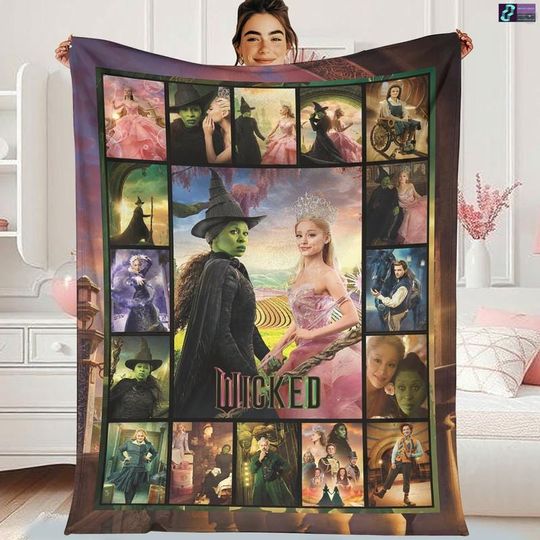 Wicked For Good Blanket, Elphaba And Glinda Blanket, Wicked Shiz University Blanket, Wicked For Good Merch Halloween Gift, Christmas Blanket