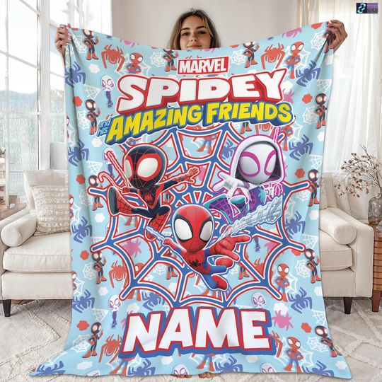 Discover Personalized Spidey And His Amazing Friends Blanket, Spidey Friends Fleece Blanket, Spiderman Superhero Blanket, Custom Spidey Birthday Gift