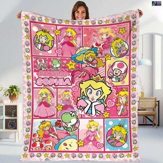 Discover Personalization Super Mario Bros Princess Peach Blanket, Princess Peach Lovers Blanket, Christmas Family Vacation Blanket Throw Couch Sofa