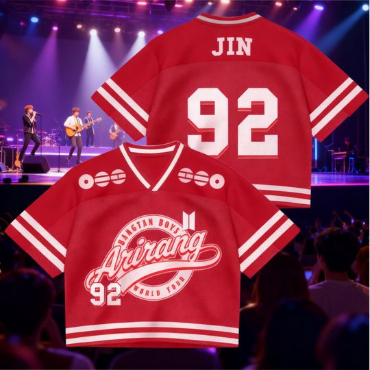Discover CUSTOM BTS Inspired Croptop Jersey, Bangtan Boys Tour Shirt USA, Kpop Fan Outfit, Concert Crop Top