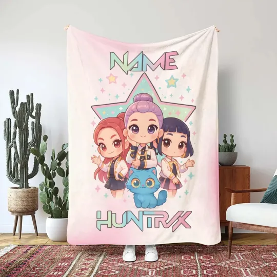 Discover Custom Cute Kpop Demon Chibi Flannel Blanket Fictional Idol Fan Gift