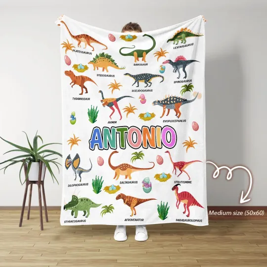 Discover Custom Dinosaur Name Flannel Blanket Cozy Nursery Gift Throw