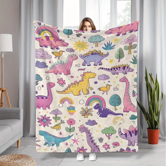Discover Colorful Kids Dinosaur Flannel Blanket Cozy Sofa Bed Throw