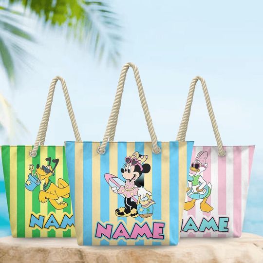 Discover Personalized Disney Mickey And Friends Beach Tote Bag, Custom Name Zipper Pool Bag, Bachelorette Girls Trip Favor, Bridesmaid Gift Idea