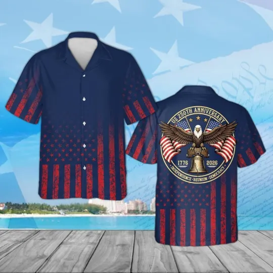Discover America 250th Anniversary Hawaiian Shirt with Buttons