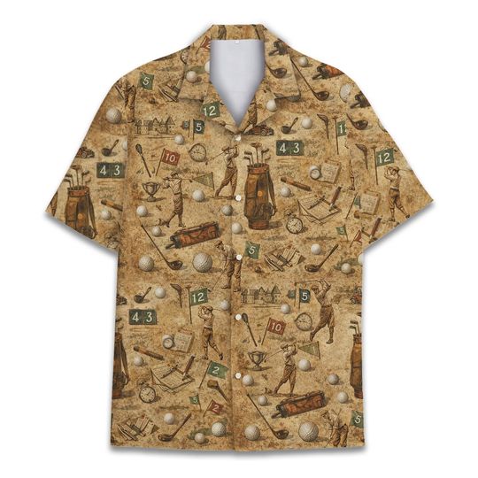 Discover Vintage Golf Hawaiian Shirt, Retro Golfer Pattern Aloha Shirt Unisex, Classic Summer Button Up Casual Top for Golf Lovers