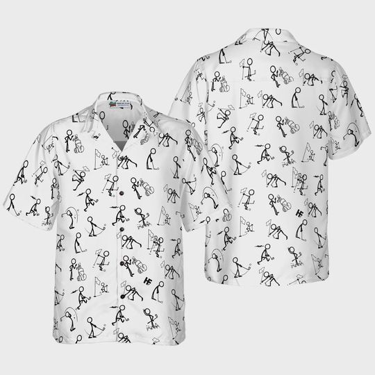 Discover Funny Golf Hawaiian Shirt, Golf Lover Button Up Shirt, Stick Figure Golf Shirt, Golf Humor Shirt, Gift for Golfer Aloha Shirt