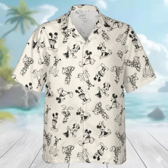 Discover Disney Sketch Mickey And Friends Hawaiian Shirt, Mickey Button Up Shirt