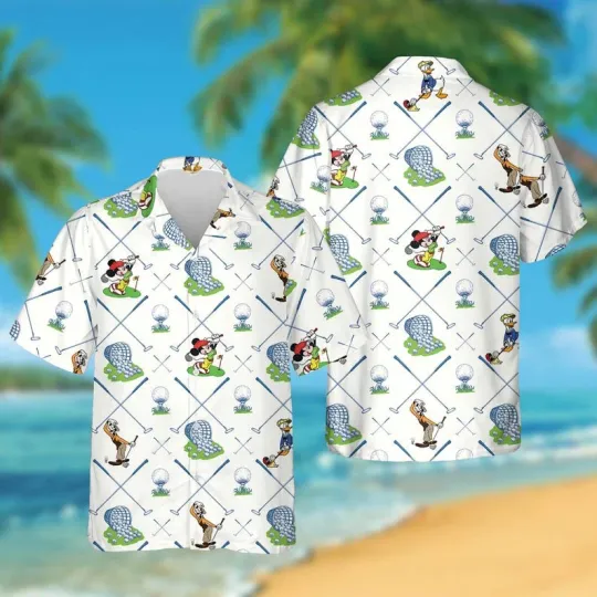 Discover Disney Mickey And Friends Donald Golf Goofy Summer White Dad Hawaiian Shirt