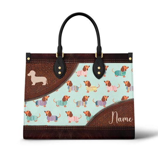 Discover Personalized Dachshund Handbag with Custom Name Leather Bag for Dog Moms