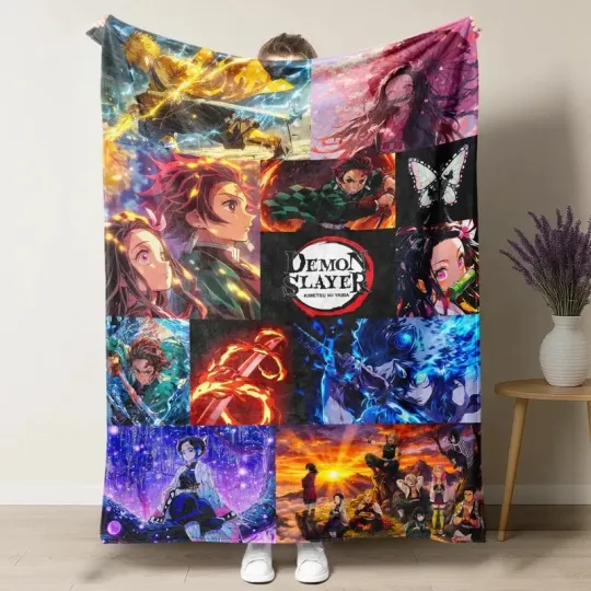 Discover Anime Sword Fighters Collage Flannel Blanket Cozy Fan Gift Throw