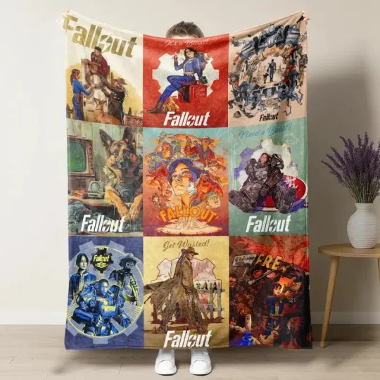 Discover Retro Post Apocalyptic Game Poster Flannel Blanket Gamer Room Decor