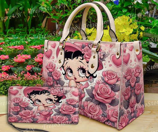 Discover Betty Boop Cartoon Women Leather Handbag,Betty Boop Wallet,Betty Boop Lover's Handbag,Custom Leather Bag,Personalized Bag, Gift For Mom.