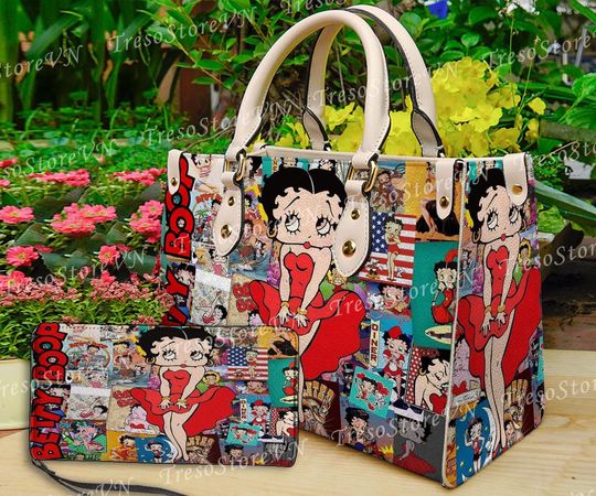 Discover Betty Boop Cartoon Women Leather Handbag,Betty Boop Wallet,Betty Boop Lover's Handbag,Custom Leather Bag,Personalized Bag, Gift For Mom.