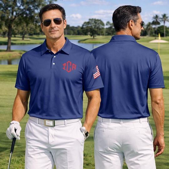 Discover Custom Monogram Golf Polo Shirt, Fathers day Gift for Dad Papa, Men Golf Outfit, Summer Golf Shirt Gift for Golfer, Men Polo Shirt