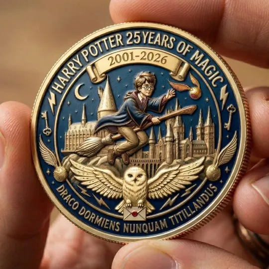 Discover Harry Potter 25 Years of Magic Commemorative Coin 2001-2026 Hogwarts Fans Gift