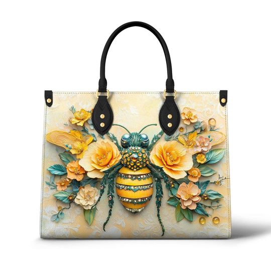 Discover Personalized 3D Roses & Honey Bee Purse: Custom Name Leather , Beekeeper Gift