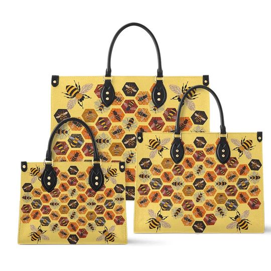 Discover Personalized Bee Handbag: Custom PU Leather Tote Bag Gift
