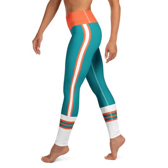 Discover Miami Teal Football Inspired Women's High Wasted Leggings Great Gift For Football Fans Boujee Miami Fan