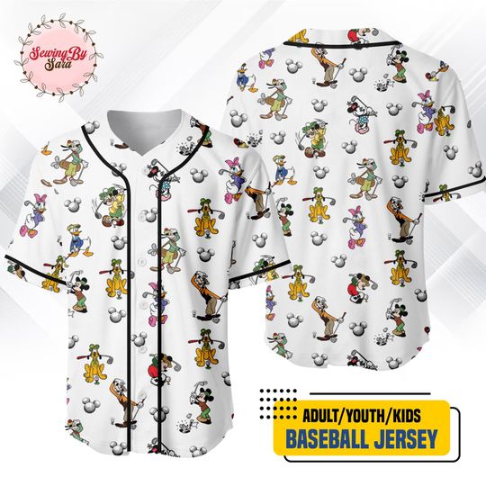Disney Golf Baseball Jersey, Mickey Minnie Goofy Golf Shirt, Family Matching Outfit, Custom Kids Youth Adult Jersey