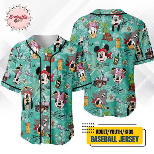 Disney Pirate Baseball Jersey, Mickey Minnie Goofy Shirt, Family Matching Vacation Outfit, Custom Kids Youth Adult Jersey