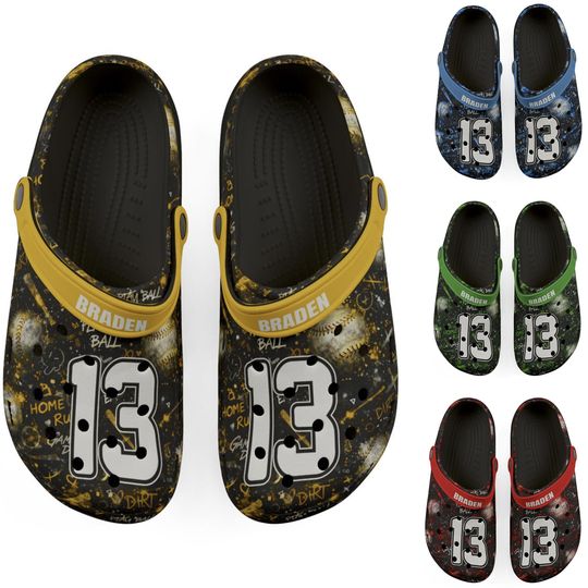 Discover Personalized Custom Child and Adult Baseball Grunge Clogs Shoes Great Gift Fully Customizable
