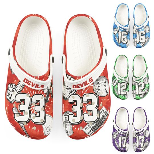 Discover Personalized Custom Child and Adult Baseball Tie Dye Clogs Shoes Great Gift Fully Customizable