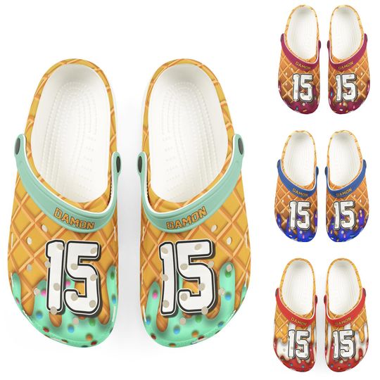 Discover Personalized Custom Child and Adult Baseball Softball Ice Cream Drip Clogs Shoes Great Gift Fully Customizable