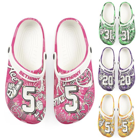 Discover Personalized Custom Child and Adult Volleyball Tie Dye Clogs Shoes Great Gift Fully Customizable