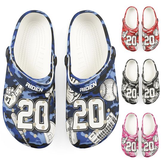 Discover Personalized Custom Child and Adult Baseball Camouflage Camo Clogs Shoes Great Gift Fully Customizable