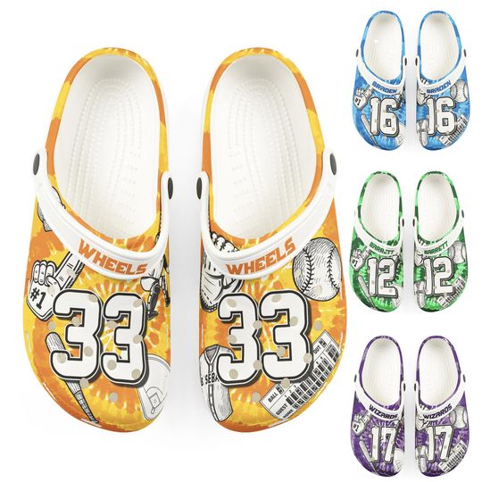 Discover Personalized Custom Child and Adult Baseball Tie Dye Clogs Shoes Great Gift Fully Customizable
