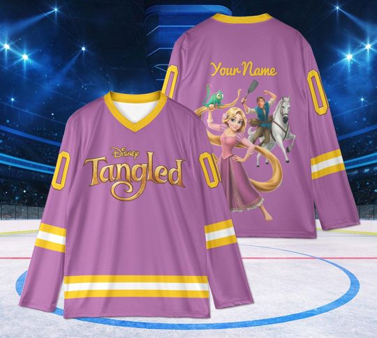 Discover Long Hair Princess Hockey Jersey, Custom Name Sports Shirt, Magical Kingdom Fan Apparel, Golden Hair Girl Jersey