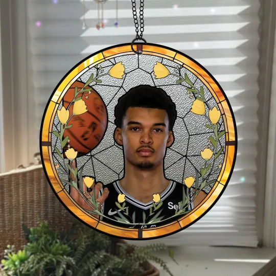 Victor Wembanyama Stained Glass Suncatcher Window Hanging Ornament