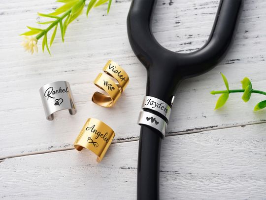 Personalized Stethoscope ID Tag, Stainless Steel Name Ring, Nurse Doctor Gift