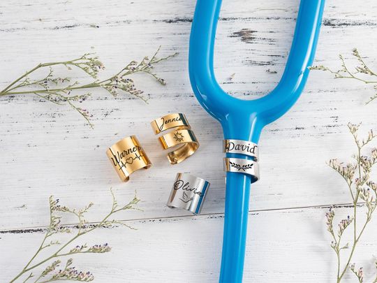 Personalized Stethoscope Name Tag with Ring and Charm for Nurses
